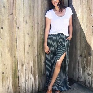 Flowy Green Pants with high thigh slit